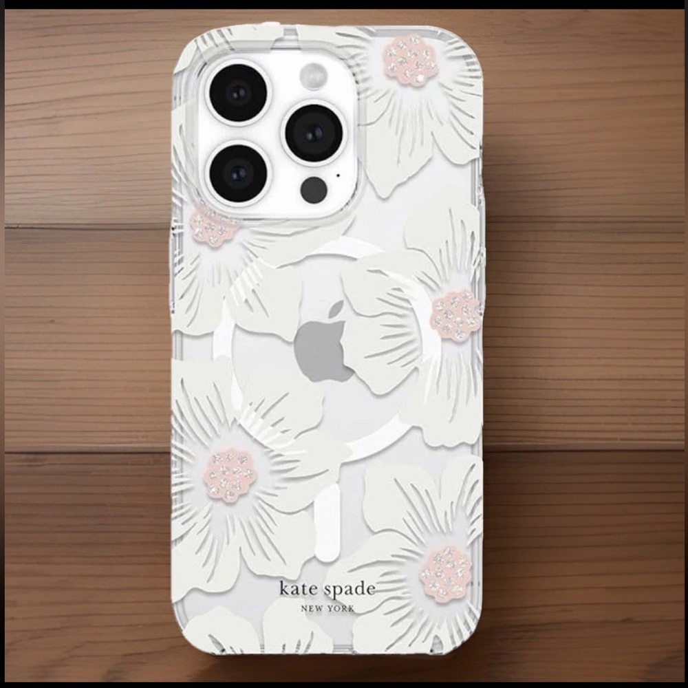 KATE SPADE Phone Case iPhone 15 Pro Max Clear Pink Floral Mag Safe Drop Protect - Picture 2 of 9